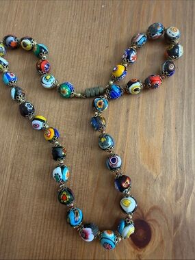 Multicolor Millefiori Glass Bead Necklace - Women Jewelry